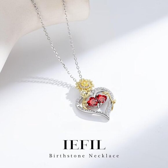 925 Sterling Silver Double Heart Sunflower Pendant Necklace NWT - Picture 5 of 7